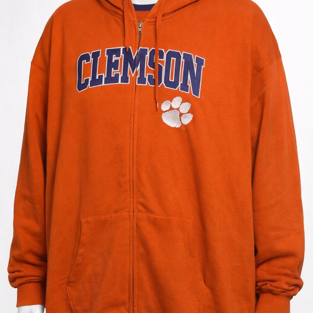 Stadium Athletics Orange Full-Zip Hoodie with Navy Clemson Logo